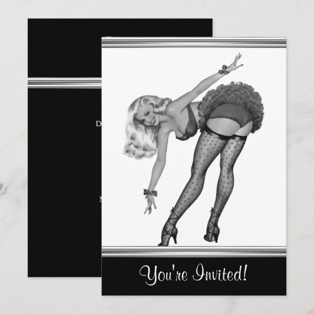 Convites Garota Pin-Up Estilo Preto e Branco 19 (Frente/Verso)