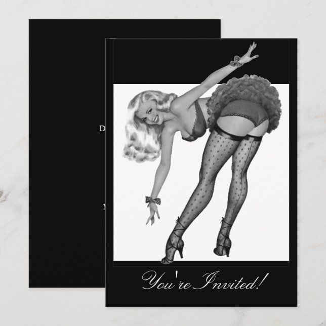 Convites Garota Pin-Up Estilo Preto e Branco 19 (Frente/Verso)