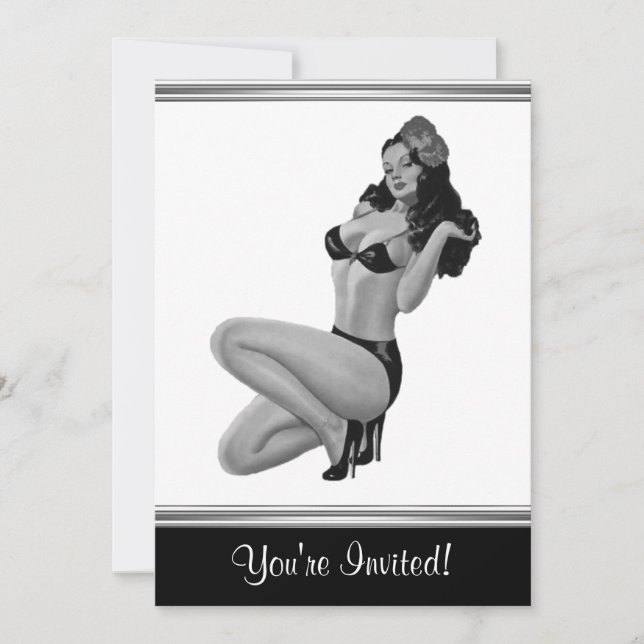 Convites Garota Pin-Up Estilo Preto e Branco 20 (Frente)