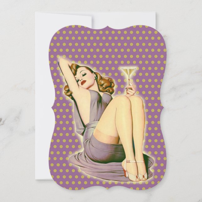 Convites garota pin-up rockabilly de martini com bolinhas r (Frente)