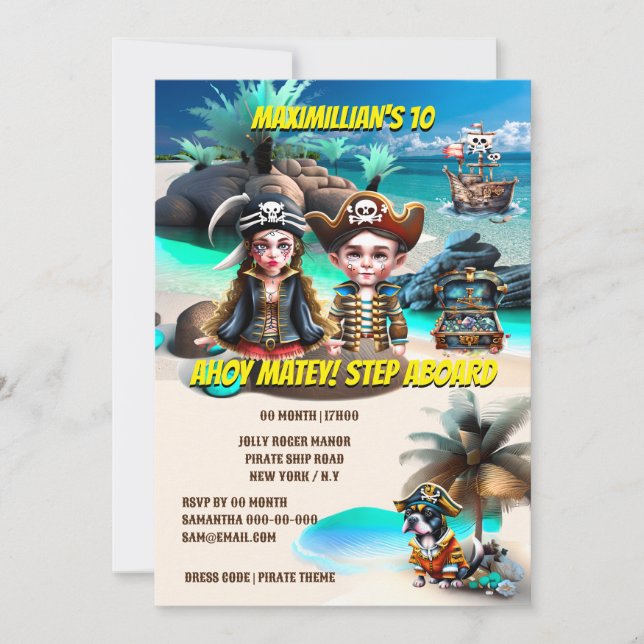 Convites Garota pirata tesoura-de-cachorro-da-ilha (Frente)