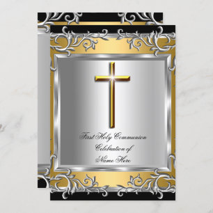 Convites Garota Primeira Comunhão Prata Dourada 2