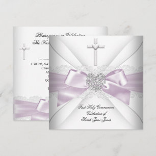 Convites Garota Primeira Comunhão Sagrada, Coração de Prata