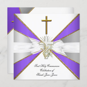 Convites Garota Primeira Sagrada Comunhão Púrpura Floral Br