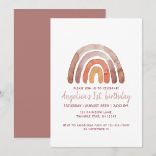 Convites Garota primeiro aniversario Arco-Íris com Cor Ún