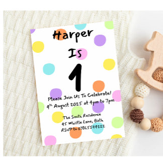 Convites Garota primeiro aniversario Convidando Bolinhas de