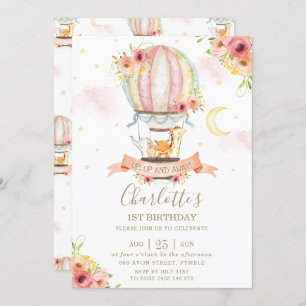 Convites Garota primeiro aniversario de Balões de Ar Quente