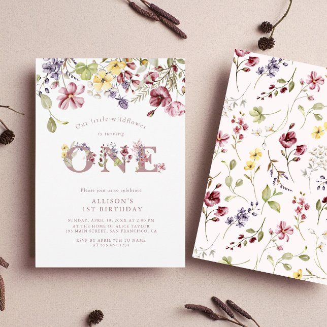 Convites Garota primeiro aniversario de flor selvagem (Criador carregado)