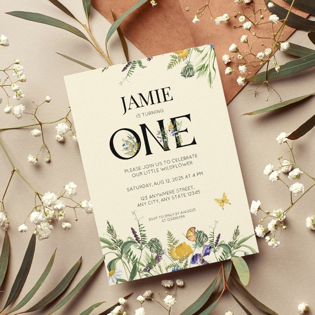 Convites Garota primeiro aniversario de flor selvagem (Criador carregado)
