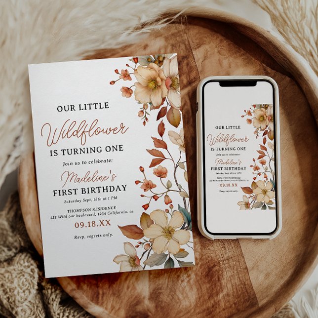 Convites Garota primeiro aniversario de Flor Selvagem Moder (Criador carregado)