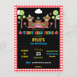 Convites Garota primeiro aniversario do Urso de Teddy