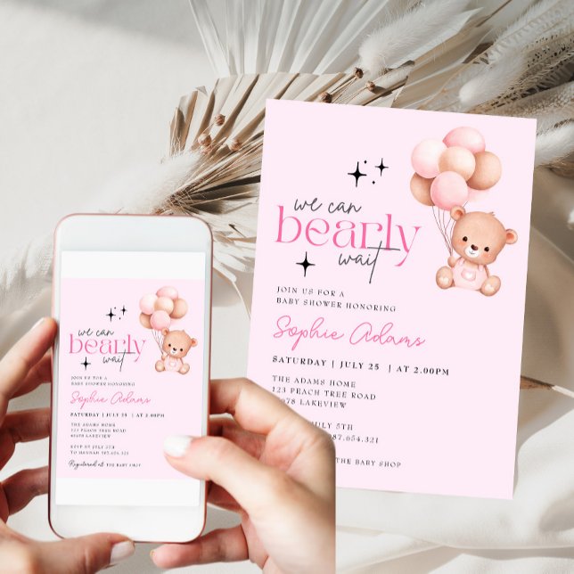 Convites Garota Que Podemos Aguardar Chá de fraldas De Urso (Criador carregado)