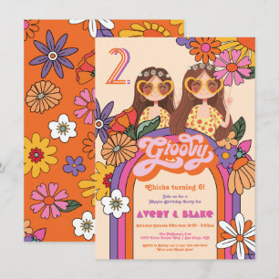 Convites Garota Retro Hippie Aniversário Groovy 70's 60's G
