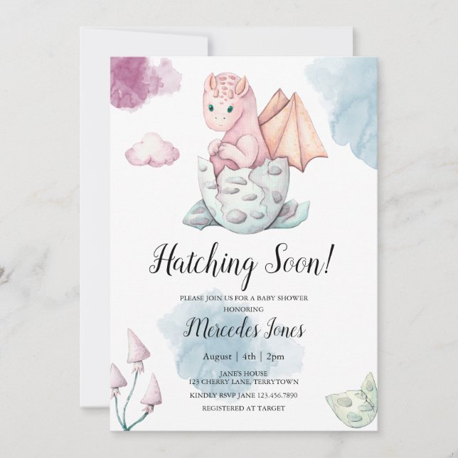 Convites Garota Rosa Atacando Dragão Atacando Rapidamente C (Frente)