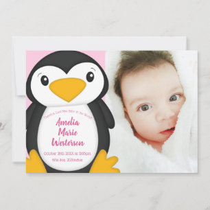 Convites Garota Rosa Chá de fraldas Pinguim