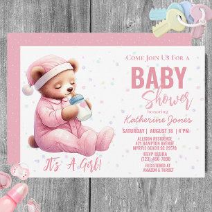 Convites Garota Rosa-Chá de fraldas-Urso
