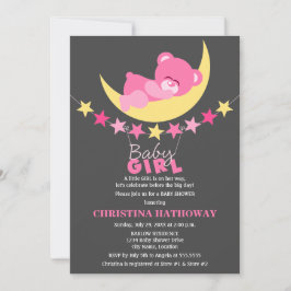 Convites Garota rosa dormindo Urso de peluche no Chá de fra