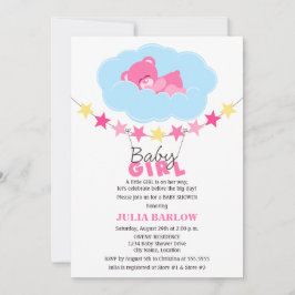 Convites Garota Rosa Dormindo Urso de Teddy no Chá de frald