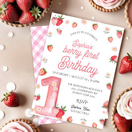 Convites Garota Rosa Morango Berry Primeiro Aniversário