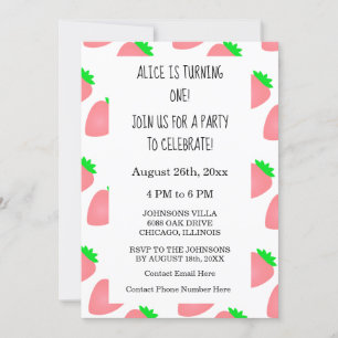 Convites Garota Rosa Rosa de Morango de Primeiro primeiro a