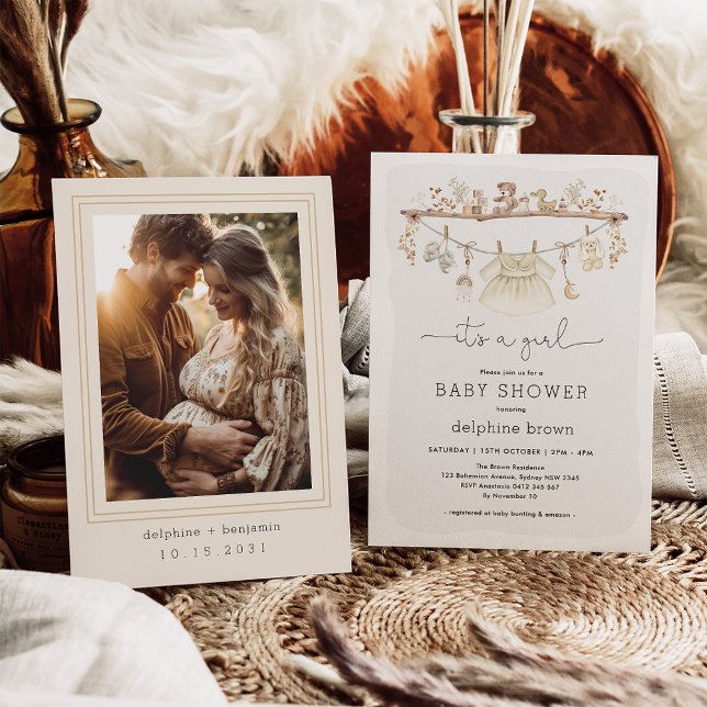 Convites Garota Roupa De Bebê Chá de fraldas De Tonalidade  (Criador carregado)