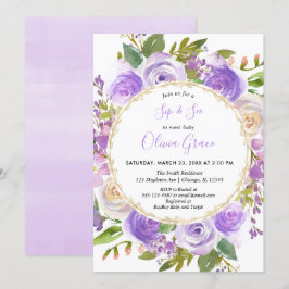 Convites Garota roxa Sip and See, lilac de lavanda floral