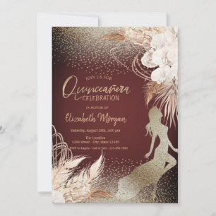 Convites Garota Silhouette, Floral Boho Flores Pampas Grass
