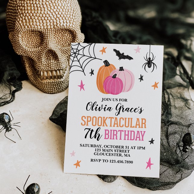 Convites Garota Spooktacular do Halloween Pumpkins Rosa (Criador carregado)