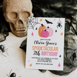 Convites Garota Spooktacular do Halloween Pumpkins Rosa de 