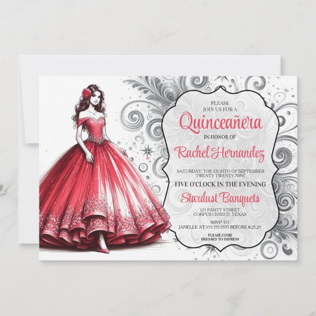 Convites Garota Vermelha da Quinceañera (Frente)