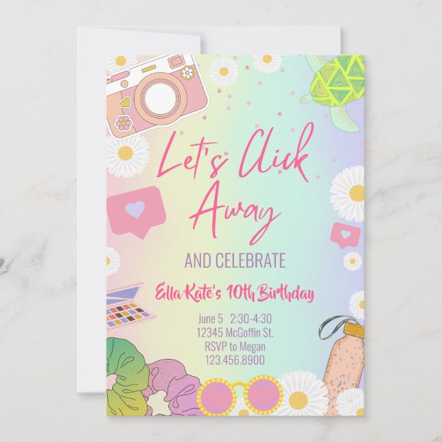 Convites Garota VSCO Camisa Tie Dye Pastel Festa de Garotas (Frente)