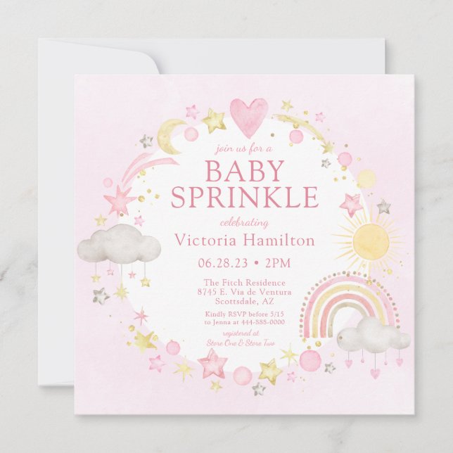 Convites Garota Watercolor Rainbow Baby Sprinkle (Frente)