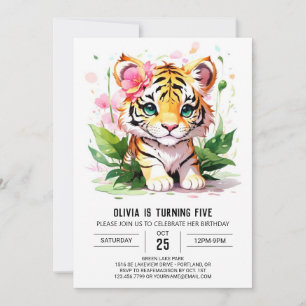 Convites Garota Whimsic Costumando Tigre Aniversário