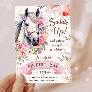 Convites Garotas 5 de Aniversário de Cavalo Flores de Sangu