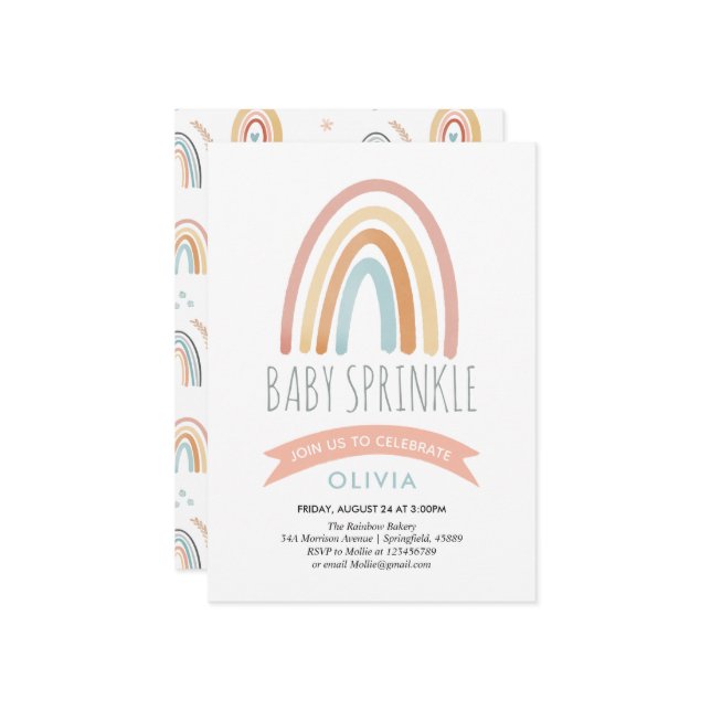 Convites Garotas Cute Boho Rainbow Baby Sprinkle (Frente/Verso In Situ)