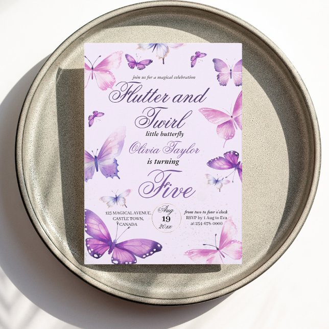 Convites Garotas de borboleta elegante 5 Aniversário (Criador carregado)