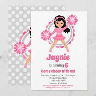 Convites Garotas de Cabelo Preto, Cheerleader Rosa, animam 