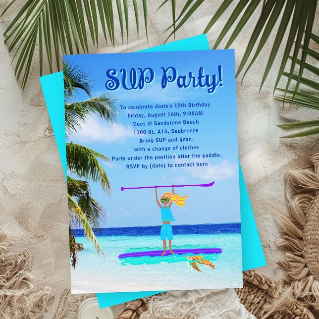 Convites Garotas de Festa de Aniversário de SUP Tropical Re (Criador carregado)