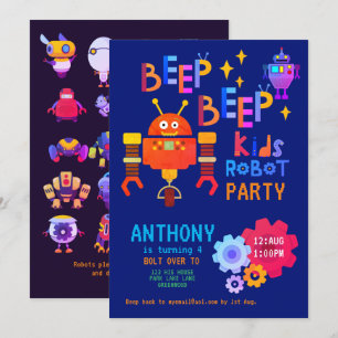 Convites Garotas do Aniversário de criança Neon ROBOT