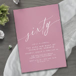 Convites Garotas Elegantes Rosa-Rosa cor-de-rosa, 60º anive<br><div class="desc">Simples e elegantes convites para 60 anos com o título "60" de texto em um guião manuscrito. Fonte branca num rosa púrpura pálido.</div>