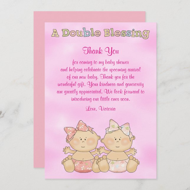 Convites Garotas gêmeas Chás de fraldas (Frente/Verso)