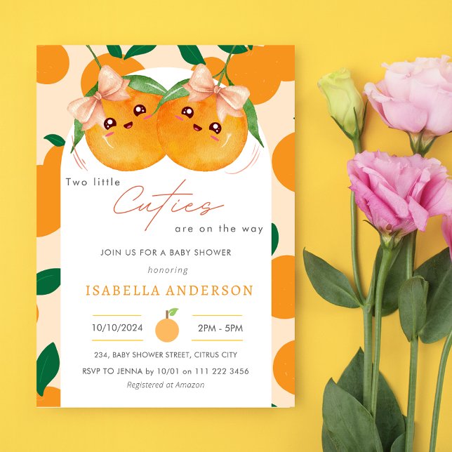 Convites Garotas Gêmeas Pequenas Cuecas no Caminho Chá de f (Twin Girls Little Cuties On The Way Baby Shower Invitation)