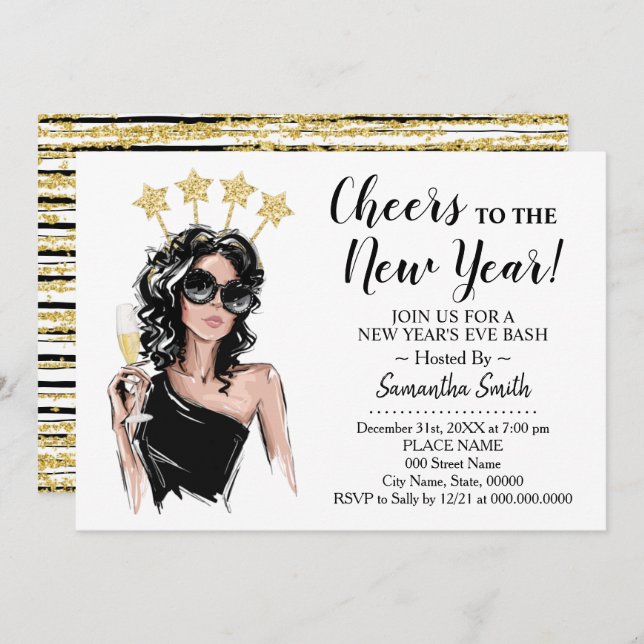 Convites Garotas Noturnas aplaudem o ano novo reluzente (Frente/Verso)