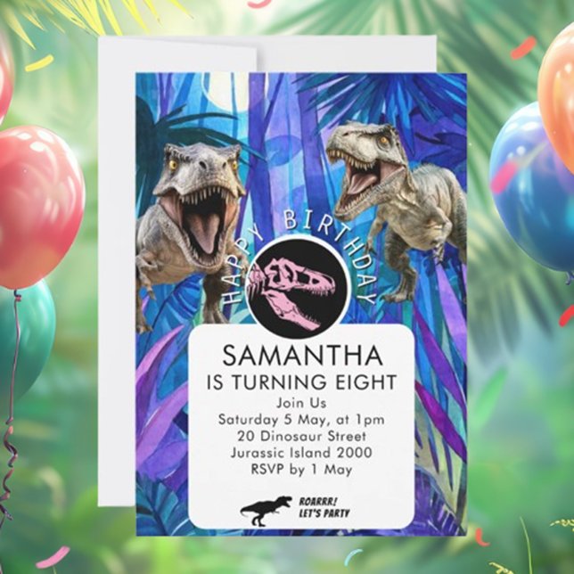Convites Garotas ROAR-áveis Aniversário de Dinossauro (Invite guests to an epic dino-themed celebration with our ROAR-some Girls Dinosaur Invitation)