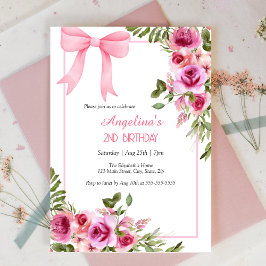 Convites Garotas verdes florais Rosa rosa Aniversário