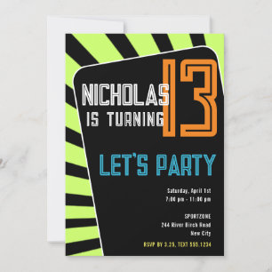 Convites Garoto 13 de Aniversário de Qualquer Idade Bright