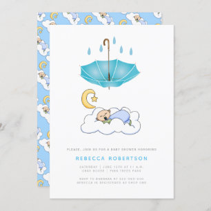Convites Garoto adormecido chá guarda-chuva azul