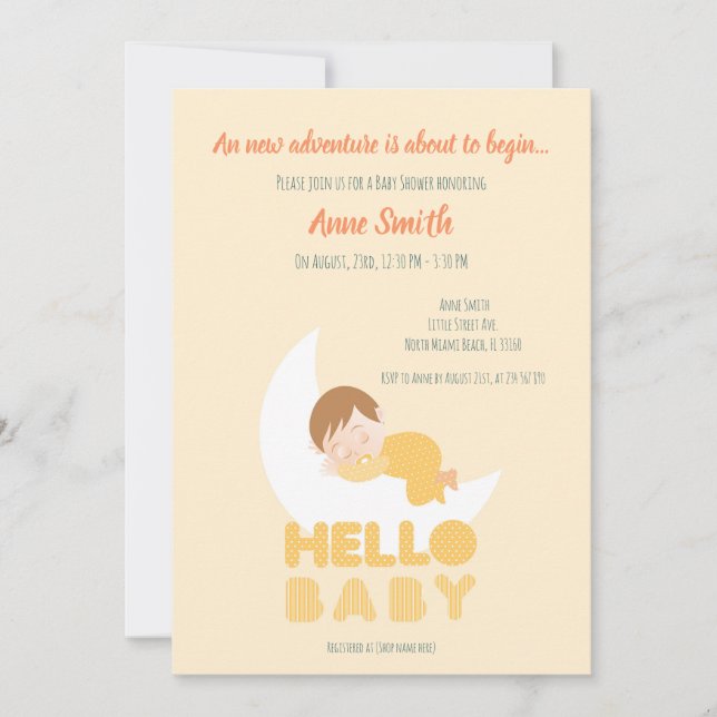 Convites Garoto adormecido no Chá de fraldas da lua (Frente)