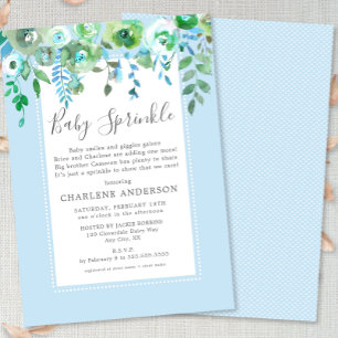 Convites Garoto Blue Floral Baby Sprinkle