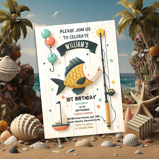 Convites Garoto bonitinho Peixe de um primeiro aniversario (Criador carregado)